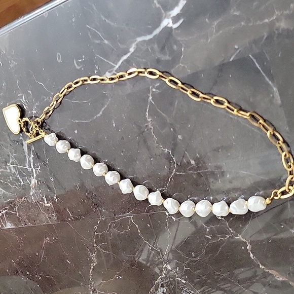 Gold Toned And White Heart Pendant Necklace - Picture 4 of 5